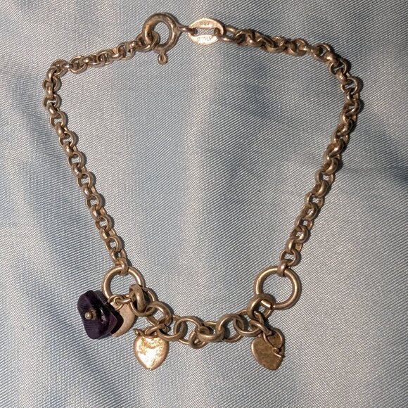 925 Italy Sterling Heart Charm Bracelet 5078 - Picture 1 of 6